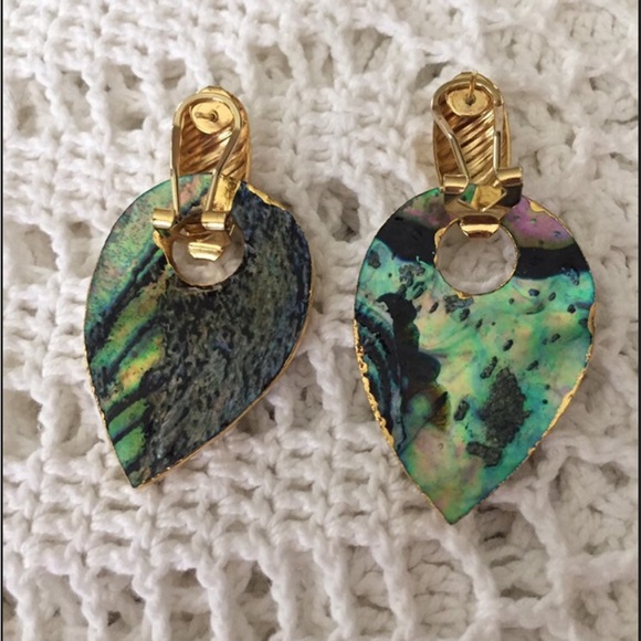 Abalone Dangle Style Pierced With Gold Tone Accents - Picture 3 of 4